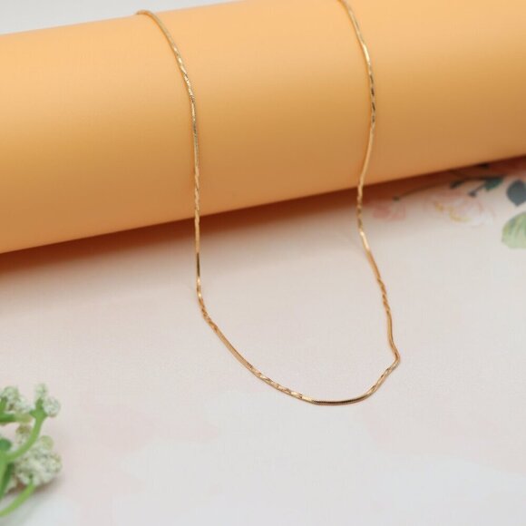 "Twisted Flat Rose Gold Necklace Elegant Shiny Finish, XPNL0140 - Picture 6 of 12